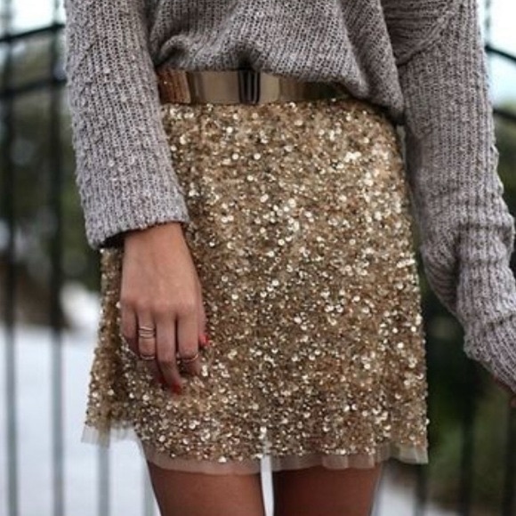 Zara Gold Sequin Mini Skirt - Picture 1 of 5